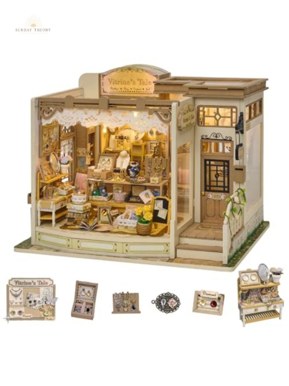 DIY Miniature Dollhouse Kit Jewelry Shop 3D Wooden Puzzle with LED